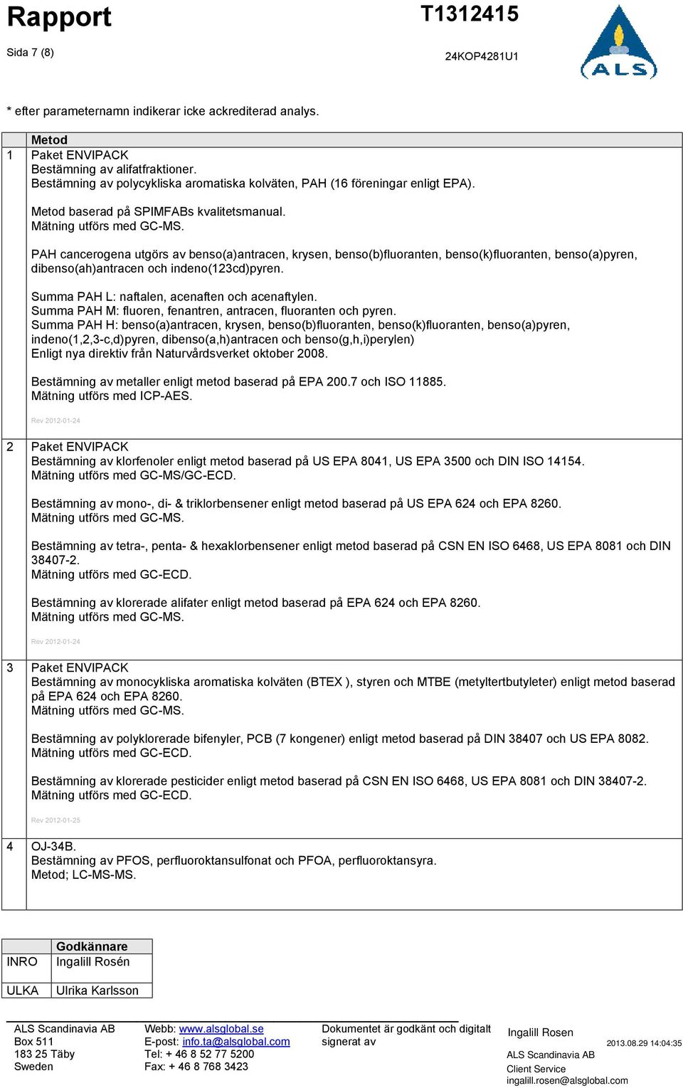 PAH cancerogena utgörs av benso(a)antracen, krysen, benso(b)fluoranten, benso(k)fluoranten, benso(a)pyren, dibenso(ah)antracen och indeno(123cd)pyren. Summa PAH L: naftalen, acenaften och acenaftylen.