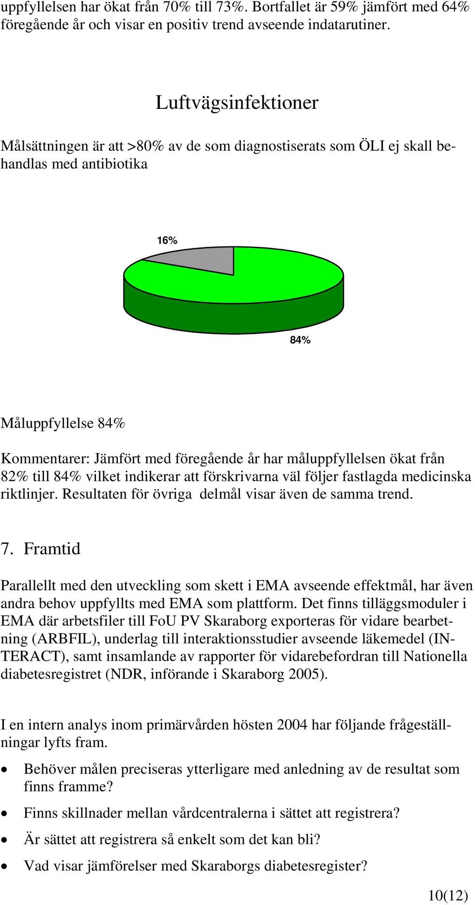 måluppfyllelsen ökat från 82% till 84% vilket indikerar att förskrivarna väl följer fastlagda medicinska riktlinjer. Resultaten för övriga delmål visar även de samma trend. 7.