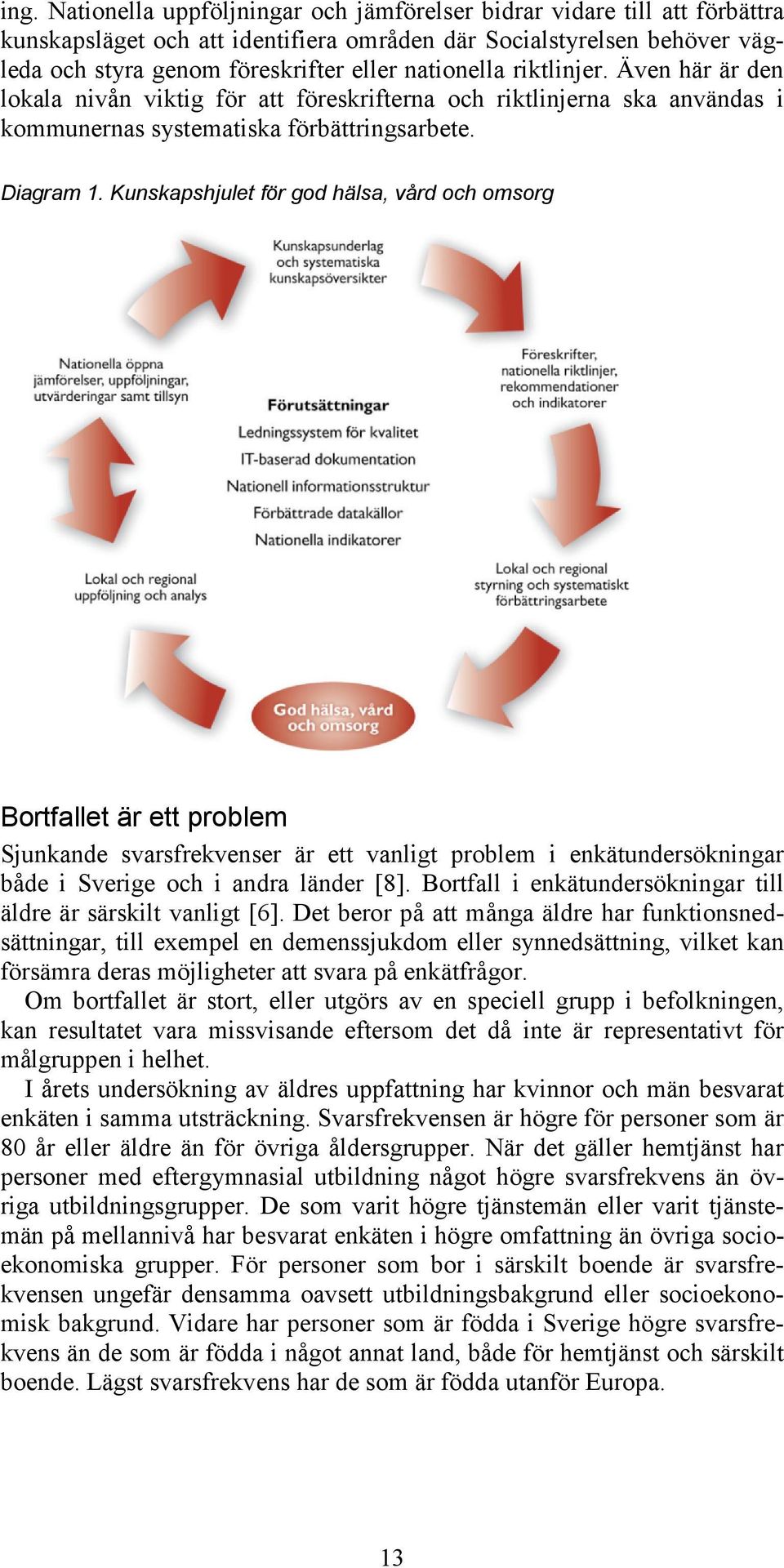 Kunskapshjulet för god hälsa, vård och omsorg Bortfallet är ett problem Sjunkande svarsfrekvenser är ett vanligt problem i enkätundersökningar både i Sverige och i andra länder [8].