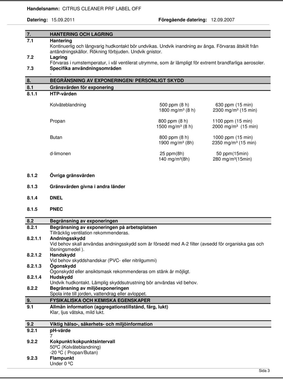 Gränsvärden för exponering 8.1.