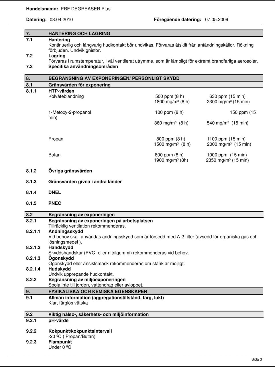 Gränsvärden för exponering 8.1.