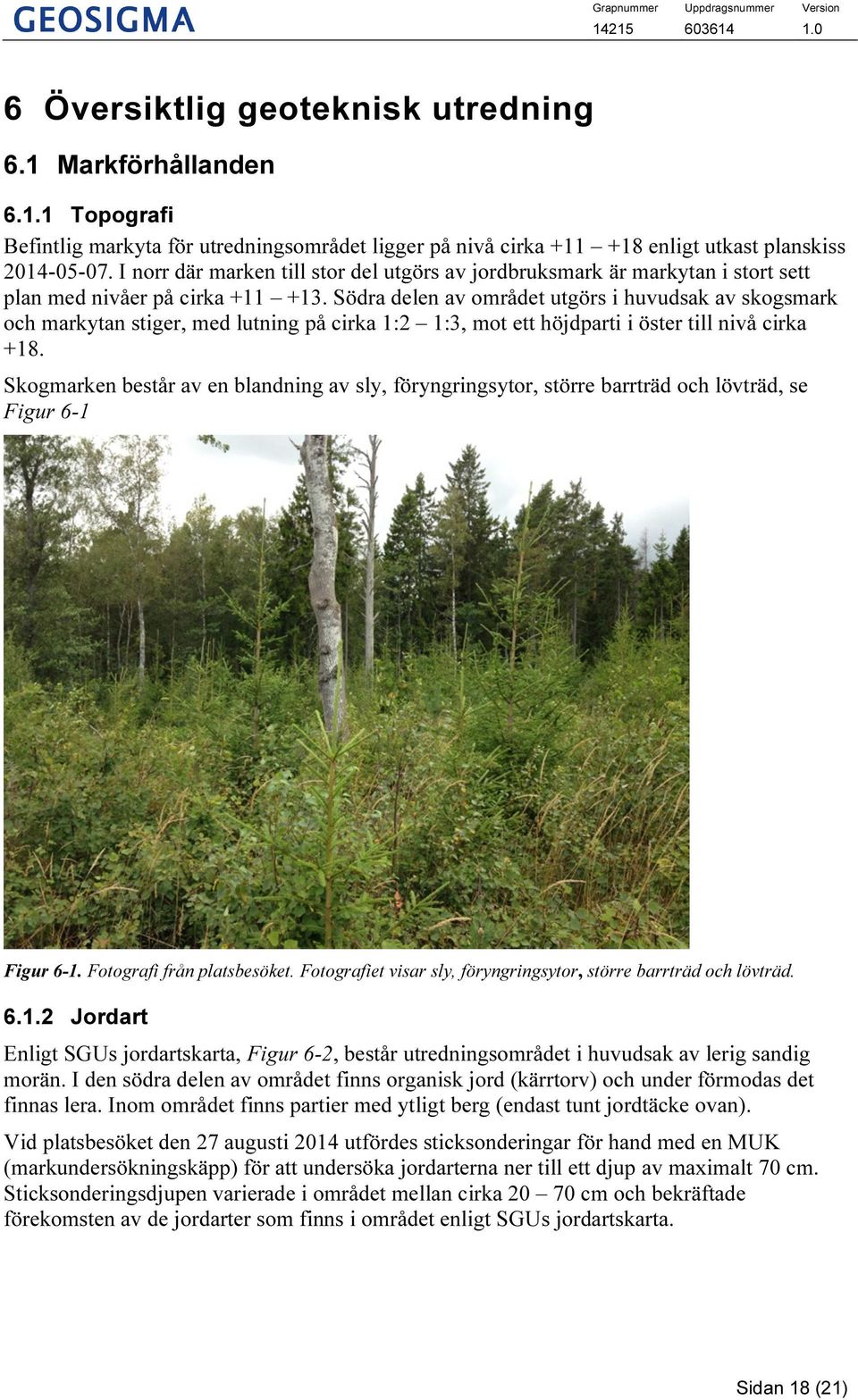 Södra delen av området utgörs i huvudsak av skogsmark och markytan stiger, med lutning på cirka 1:2 1:3, mot ett höjdparti i öster till nivå cirka +18.