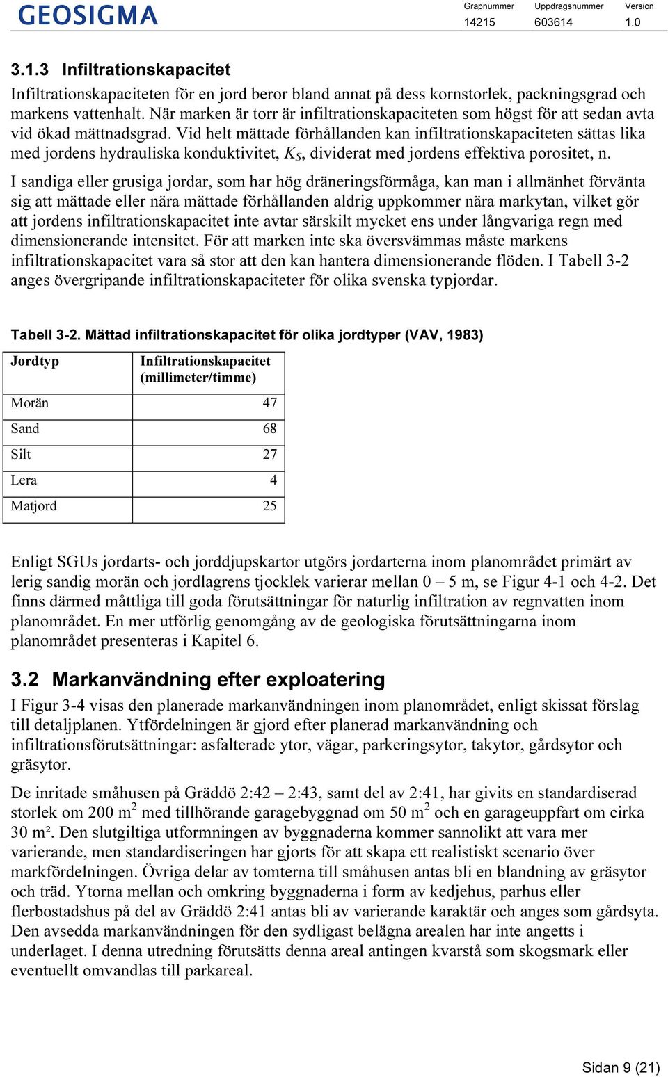 Vid helt mättade förhållanden kan infiltrationskapaciteten sättas lika med jordens hydrauliska konduktivitet, K S, dividerat med jordens effektiva porositet, n.