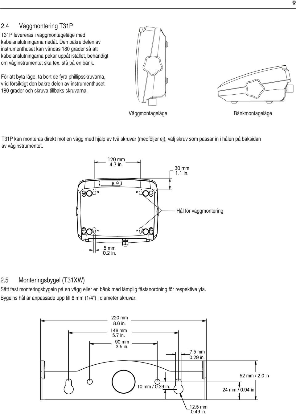 För att byta läge, ta bort de fyra phillipsskruvarna, vrid försiktigt den bakre delen av instrumenthuset 180 grader och skruva tillbaks skruvarna.