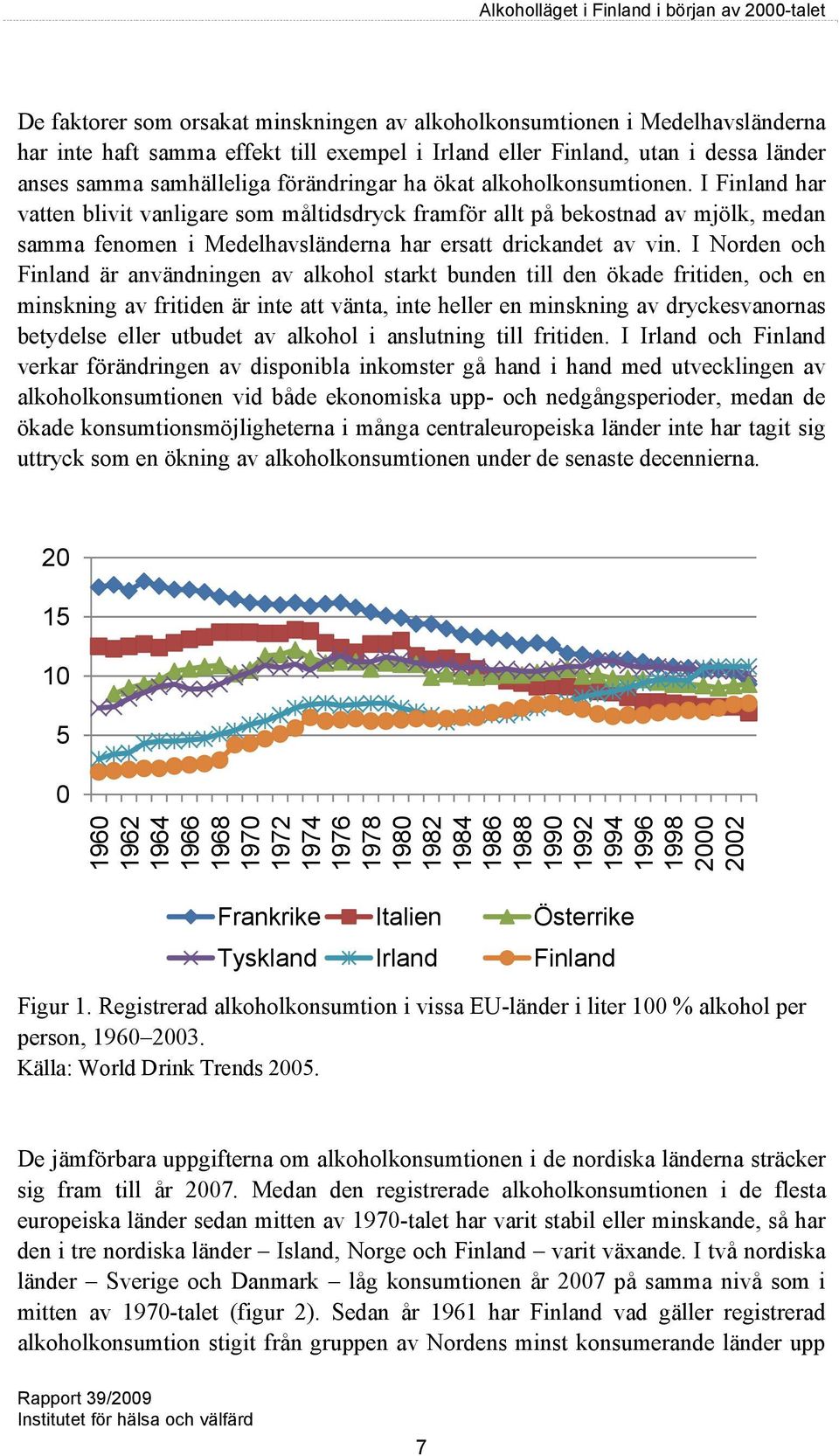 I Finland har vatten blivit vanligare som måltidsdryck framför allt på bekostnad av mjölk, medan samma fenomen i Medelhavsländerna har ersatt drickandet av vin.