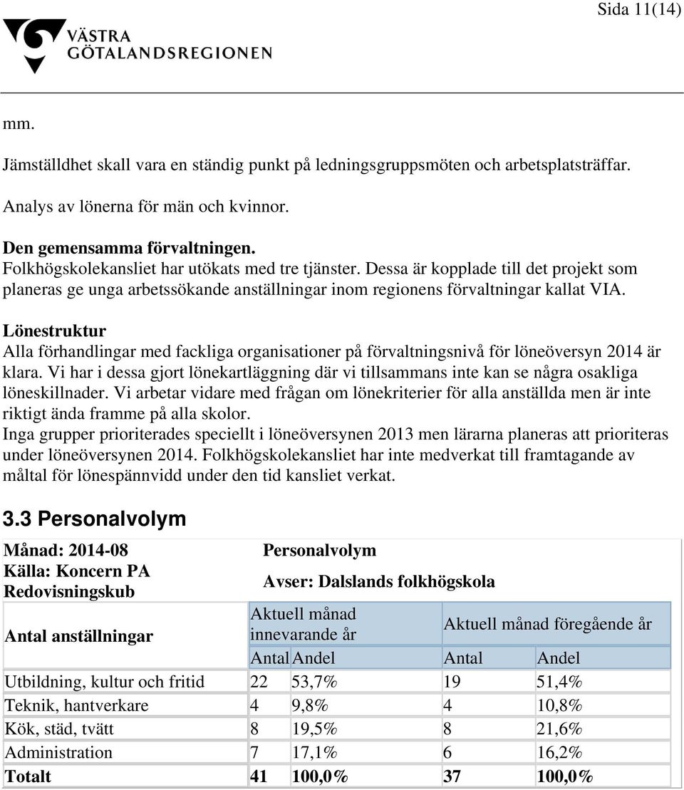 Lönestruktur Alla förhandlingar med fackliga organisationer på förvaltningsnivå för löneöversyn 2014 är klara.