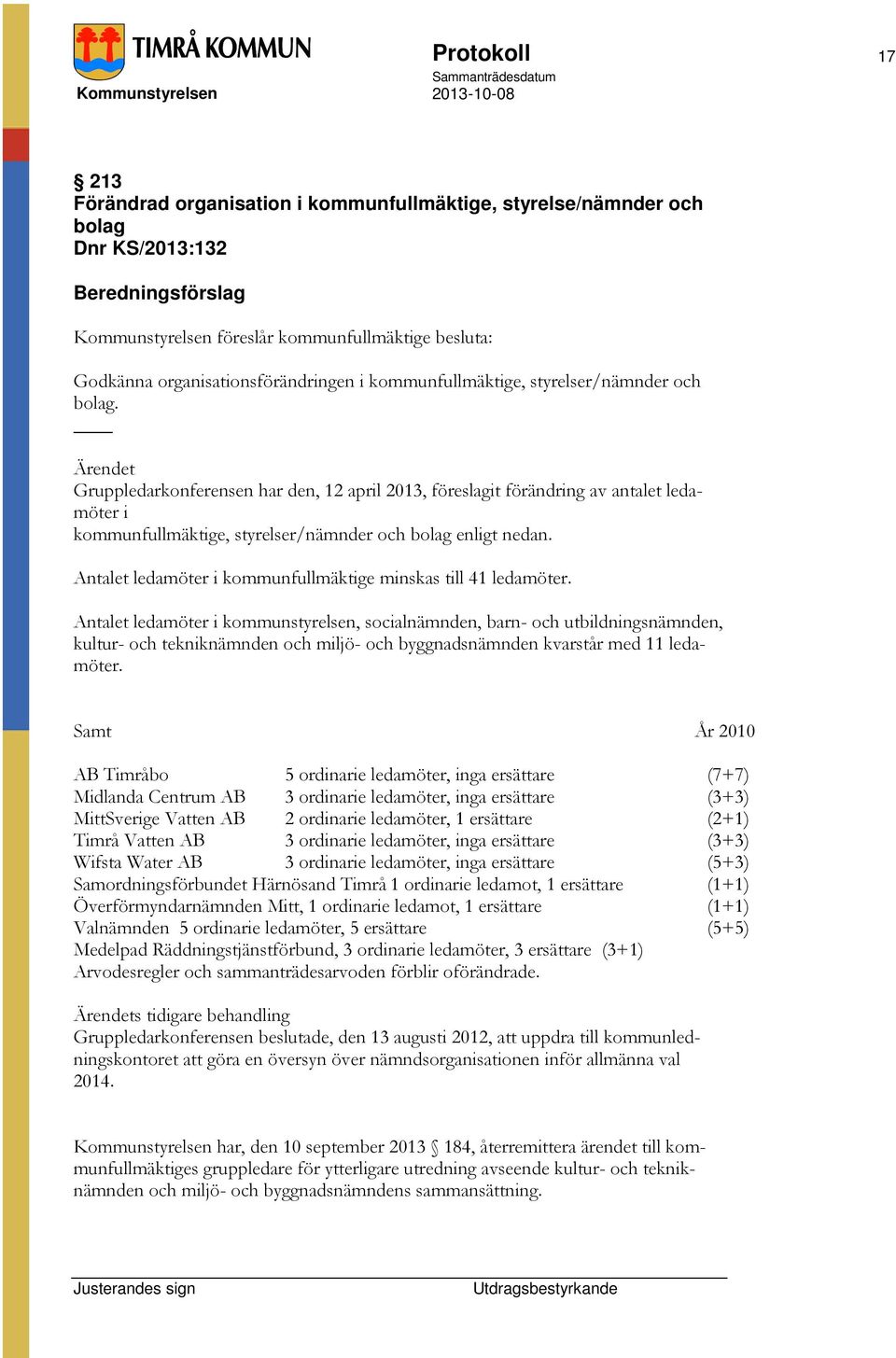 Gruppledarkonferensen har den, 12 april 2013, föreslagit förändring av antalet ledamöter i kommunfullmäktige, styrelser/nämnder och bolag enligt nedan.