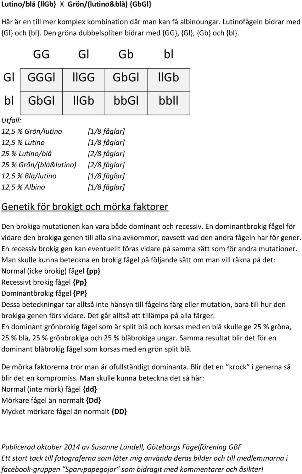 fåglar] [1/8 fåglar] enetik för brokigt och mörka faktorer Den brokiga mutationen kan vara både dominant och recessiv.