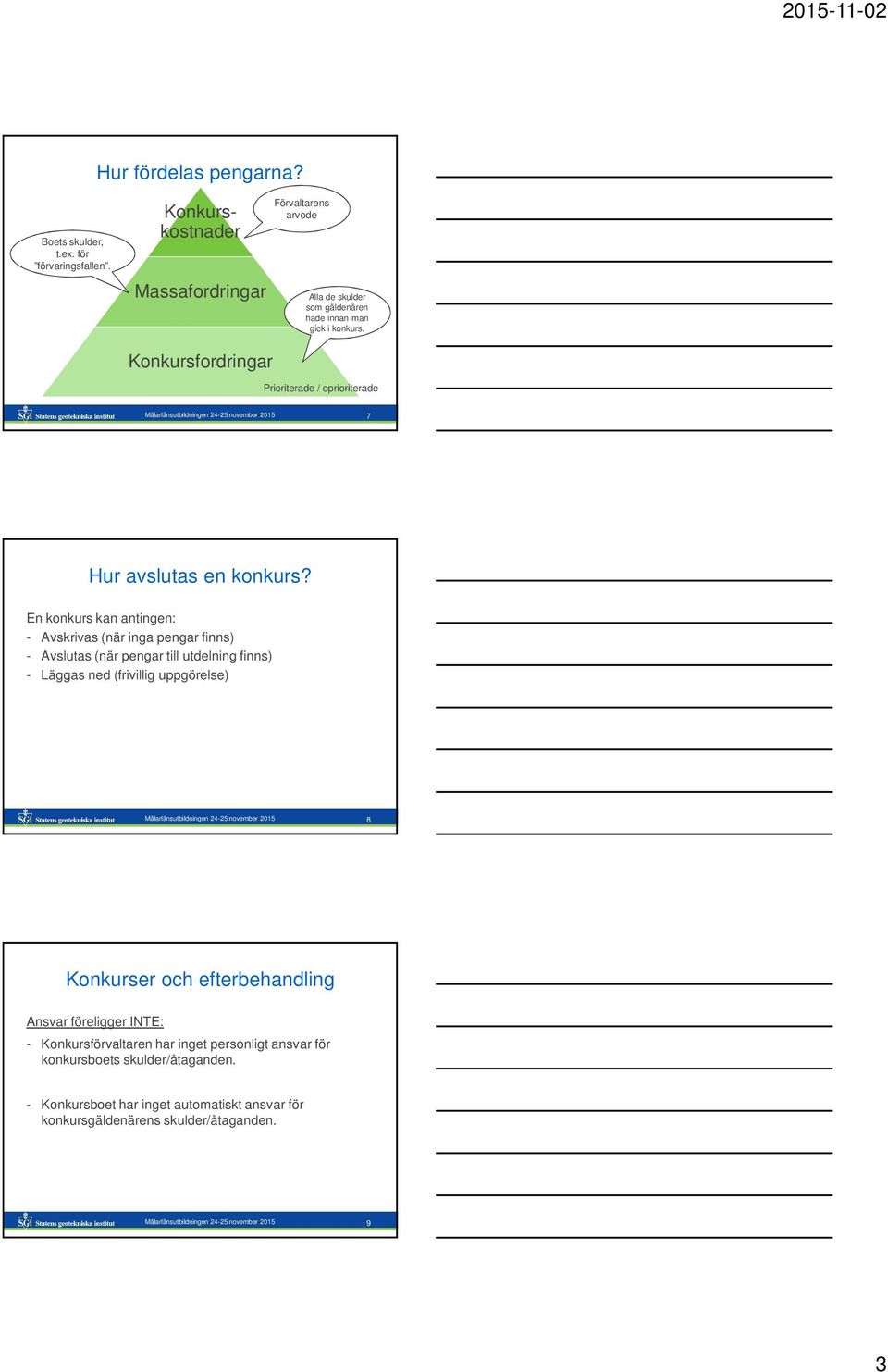 Prioriterade / oprioriterade Mälarlänsutbildningen 24-25 november 2015 7 Hur avslutas en konkurs?