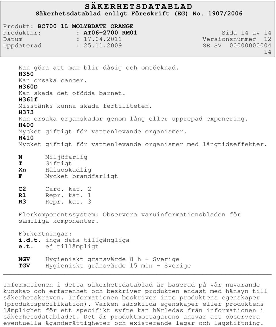 N T Xn F Miljöfarlig Giftigt Hälsoskadlig Mycket brandfarligt C2 Carc. kat. 2 R1 Repr. kat. 1 R3 Repr. kat. 3 Flerkomponentssystem: Observera varuinformationsbladen för samtliga komponenter.