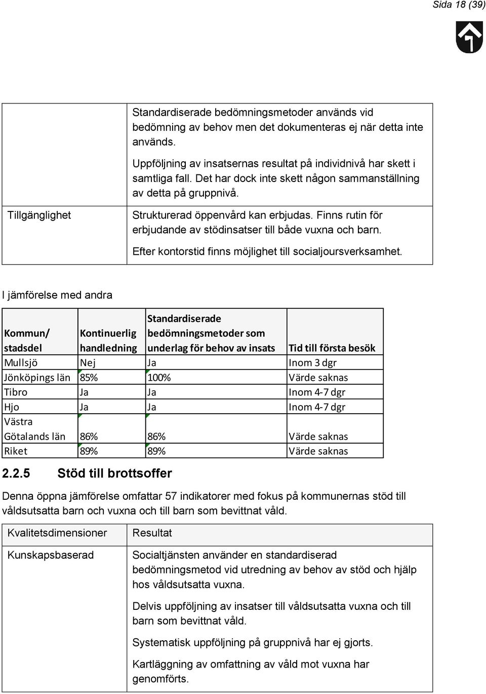 Finns rutin för erbjudande av stödinsatser till både vuxna och barn. Efter kontorstid finns möjlighet till socialjoursverksamhet.