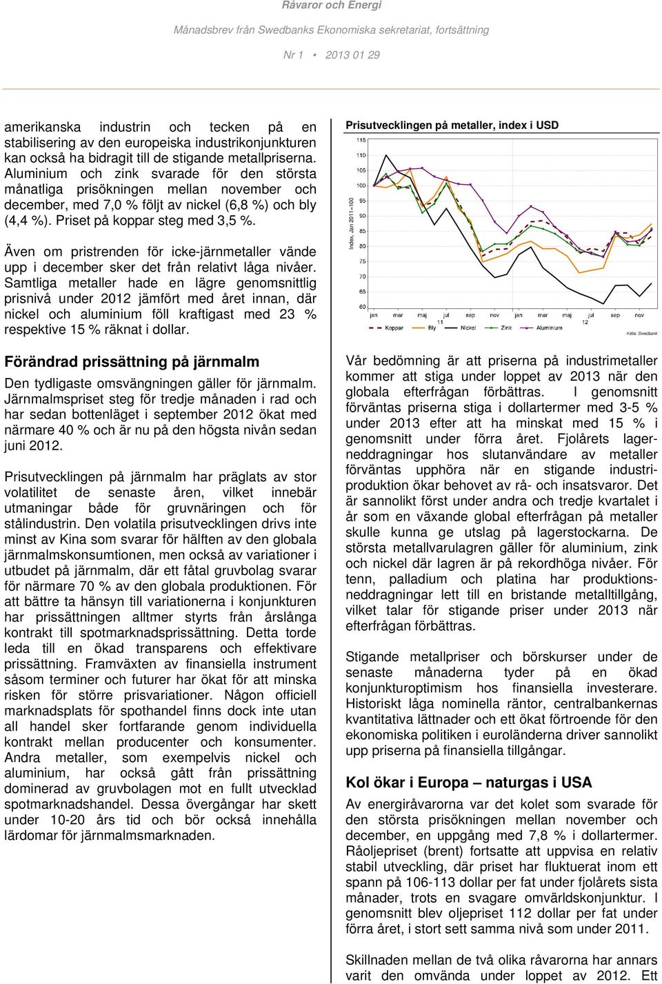 Även om pristrenden för icke-järnmetaller vände upp i december sker det från relativt låga nivåer.