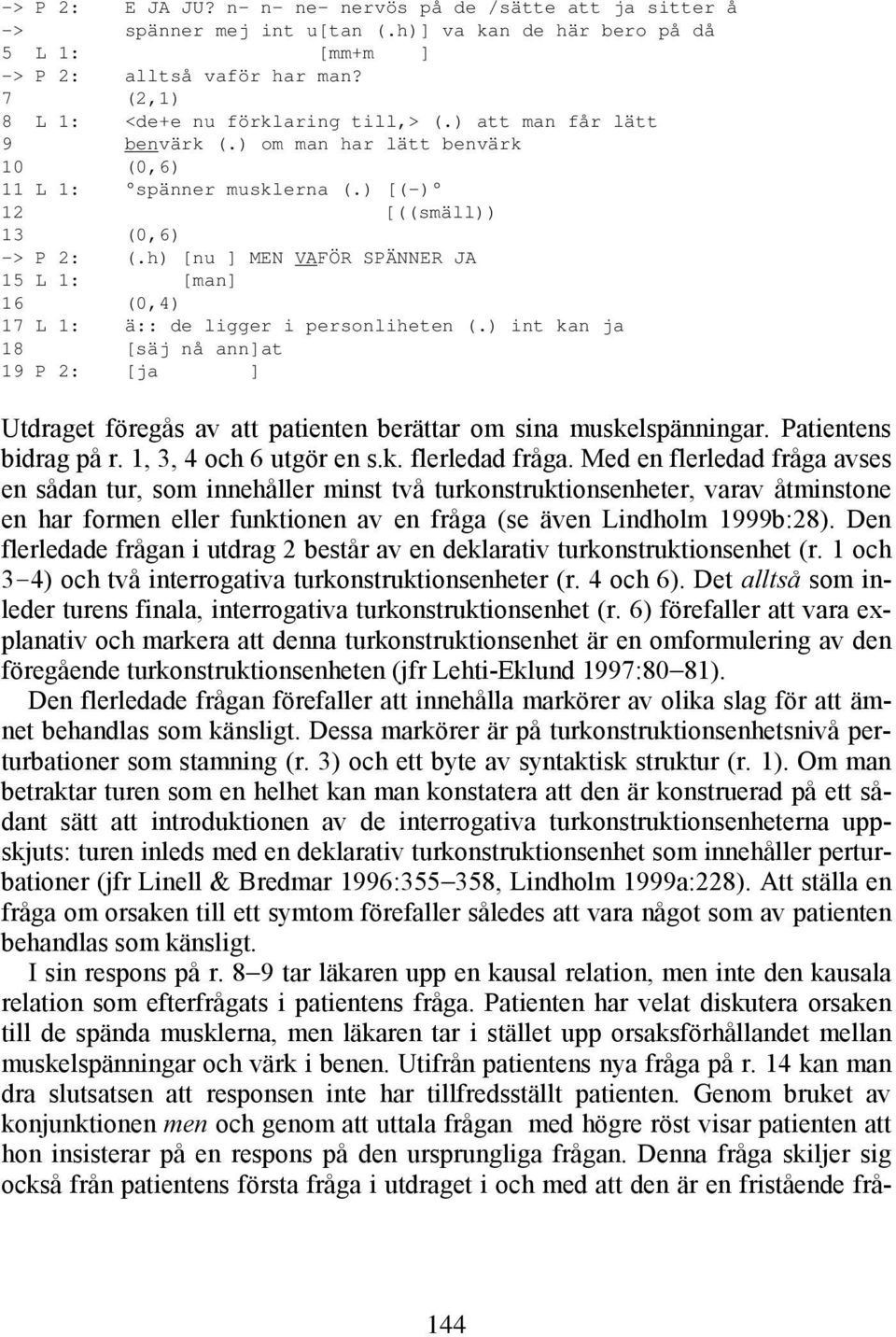 h) [nu ] MEN VAFÖR SPÄNNER JA 15 L 1: [man] 16 (0,4) 17 L 1: ä:: de ligger i personliheten (.