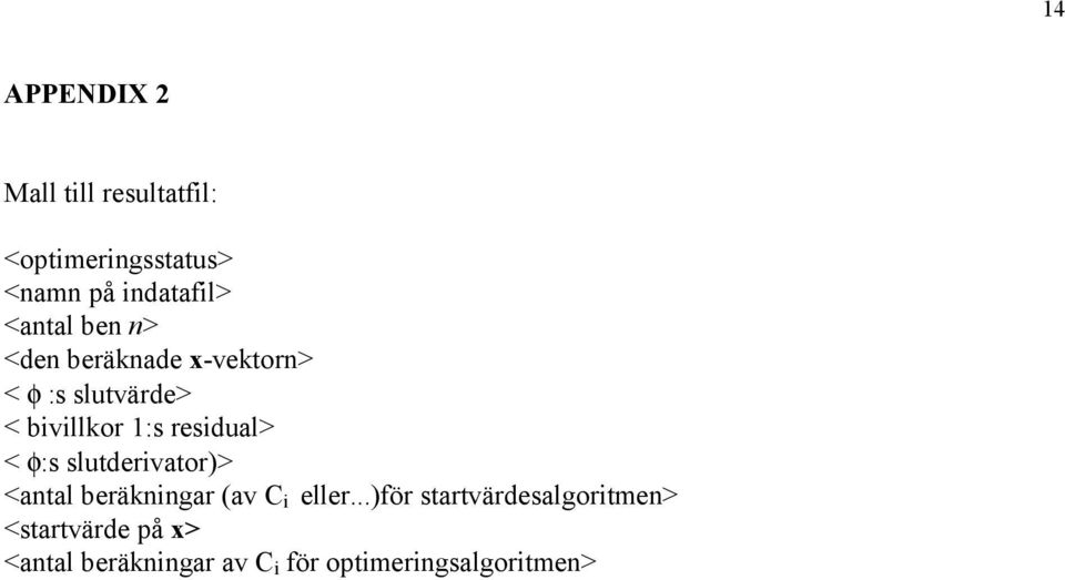 residual> < φ:s slutderivator)> <antal beräkningar (av C i eller.