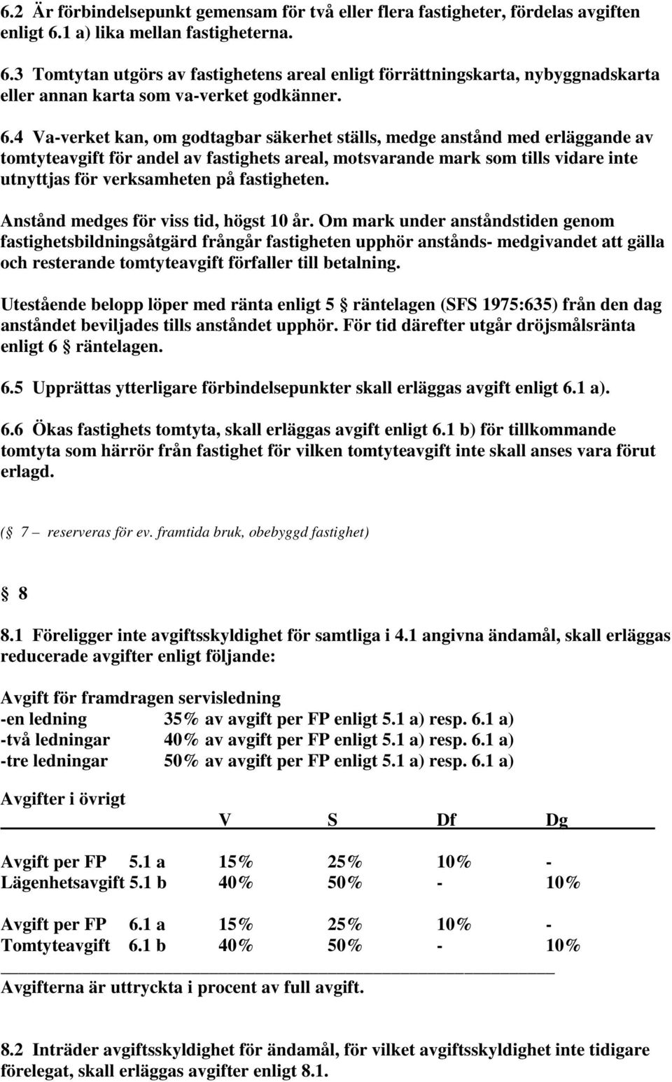 3 Tomtytan utgörs av fastighetens areal enligt förrättningskarta, nybyggnadskarta eller annan karta som va-verket godkänner. 6.