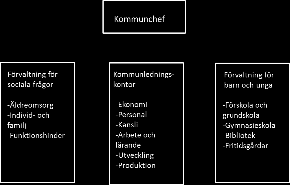 Skillnaden mot föregående modell är att det finns en välfärdsavdelning som består av en enhet för sociala frågor och en enhet för barn och unga.