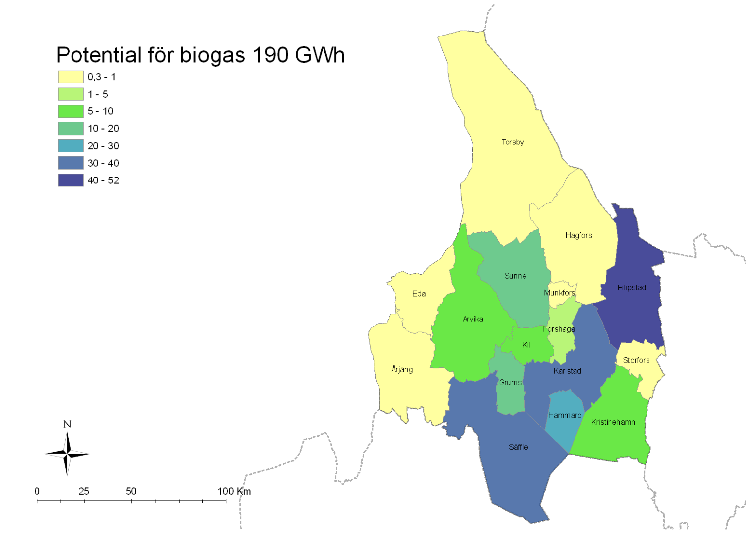 Potential för biogas: 181 GWh (Produktion