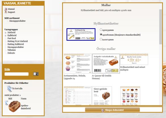 Om man exempelvis lagt till fyra produkter och väljer en produktblads-mall, kommer det att resultera i fyra sidor en helsida per produkt.