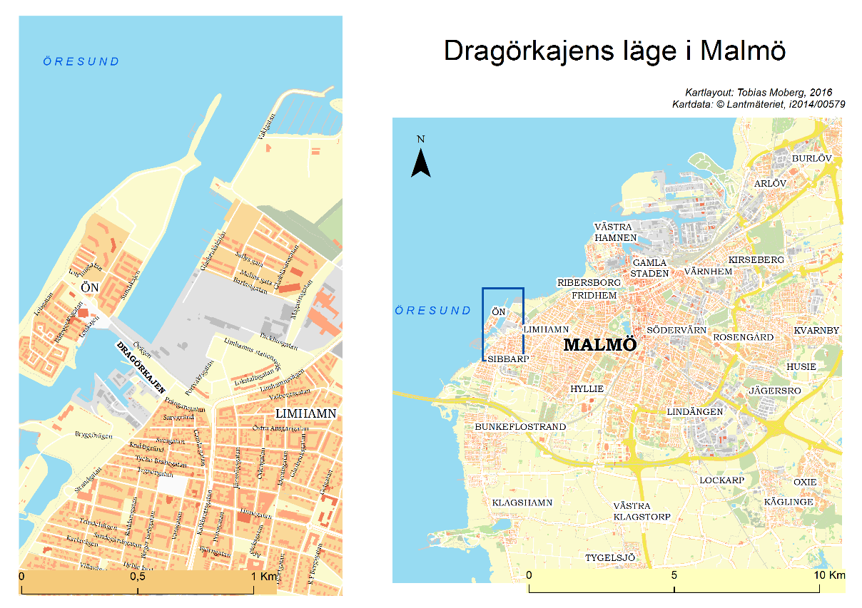 4. Bakgrund Dragörkajen Figur 5.1 Översiktsbild över Dragörkajens läge i Malmö (Lantmäteriet, i2014/00579). 4.