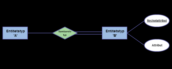 sambanden i diagrammet använder man så kallad kardinalitet och deltagandegrad.