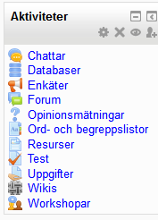 Hjälp, jag har tappat ett block! Antingen har du strukit blocket då hittas det under Lägg till ett block-blocket (klicka först på Aktivera redigeringknappen uppe t.h. i kursen) eller så har du flyttat det till sidofliken/dockan.