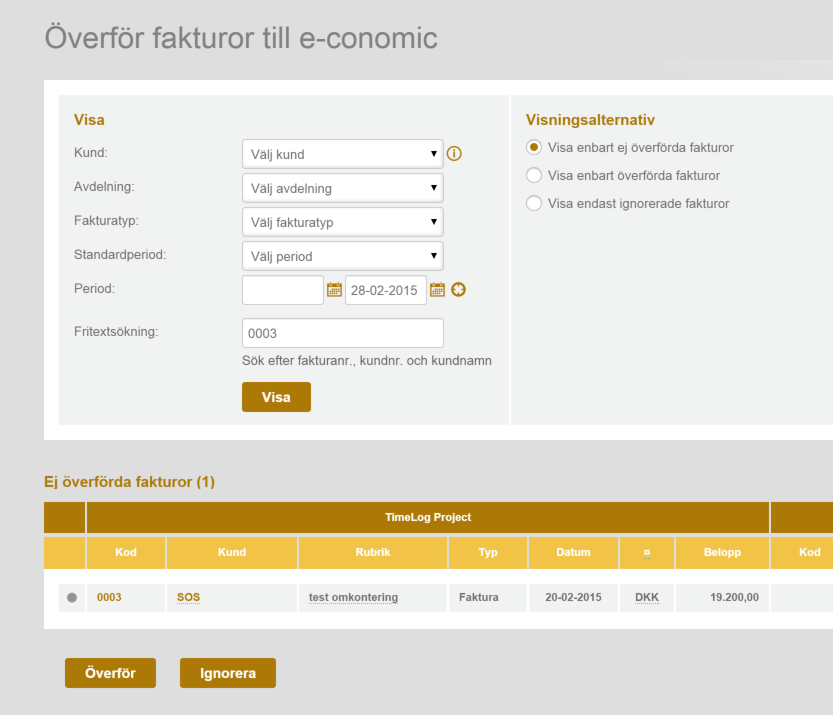 Figur 28 och 29 Överför en faktura. Om en överföring misslyckas (t.ex.