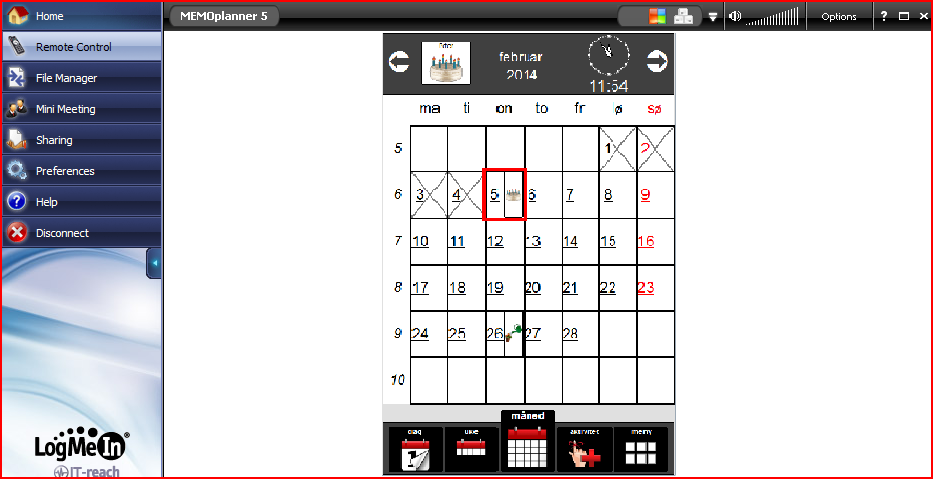 12.2 Remote Control Med alternativet Remote Control får du fullständig kontroll över Memoplanner, precis som om du befann dig framför användarens skärm med mus och tangentbord.