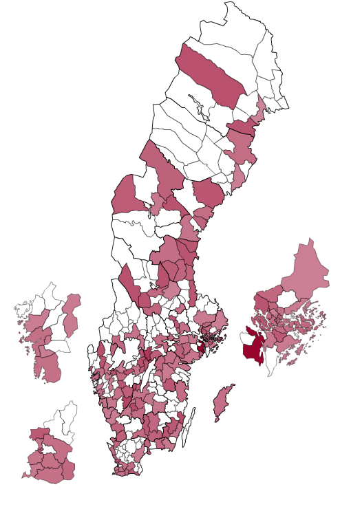 8.2.1 Antal nationella designansökningar per 10 000 invånare kommunvis 2015 Tabellen och kartan baseras på första angivna adress för