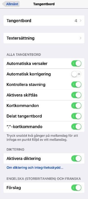 Diktering I din Ipad finns möjligheten att använda diktering på svenska. Dikteringsfunktionen omvandlar tal till text i olika appar i din Ipad.