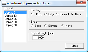 brdec210 Concrete designer bridge Sidan 23(40) 5.5 Reduction over support R*b/8 Edge Element None Support length Momentet avrundas med R*b/8, där R= summa tvärkraft på vardera sidan om upplaget.