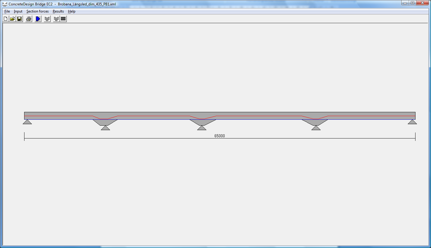 brdec210 Concrete designer bridge Sidan 8(40) 2 Indata Här beskrivs vad knapparna är till för, samt hur menyerna File, Input, Section forces, Results och Help används.