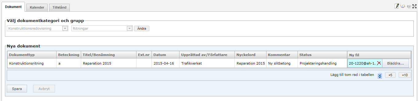 Beskrivning av hantering av dokument i BaTMan version 6.0 Under Processfliken finns nu endast en (1) ingång för registrering av dokument.