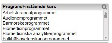 Valboxarna Valboxarna använder du för att begränsa din utsökning. Överst i varje flik finns valboxarna Kalenderår och Termin.