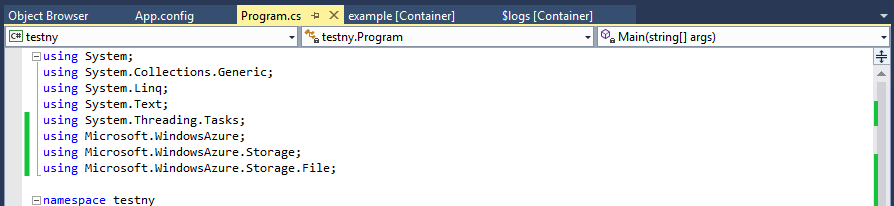 7 </appsettings> Arbetsuppgift 3: Lägg till deklaration för namespace i program.cs. Steg 1: I Solution Explorer, leta upp och dubbelklicka på program.cs. Steg 2: Lägg till följande: using Microsoft.