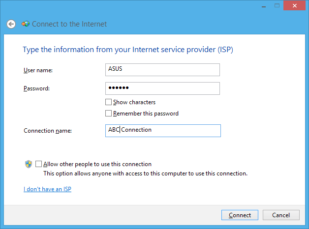 9. Tryck på Broadband (PPPoE) (Bredband (PPPoE)). 10. Ange användarnamn, lösenord och anslutningens namn och tryck på Connect (Anslut). 11. Tryck på Close (Stäng) för att avsluta konfigurationen. 12.