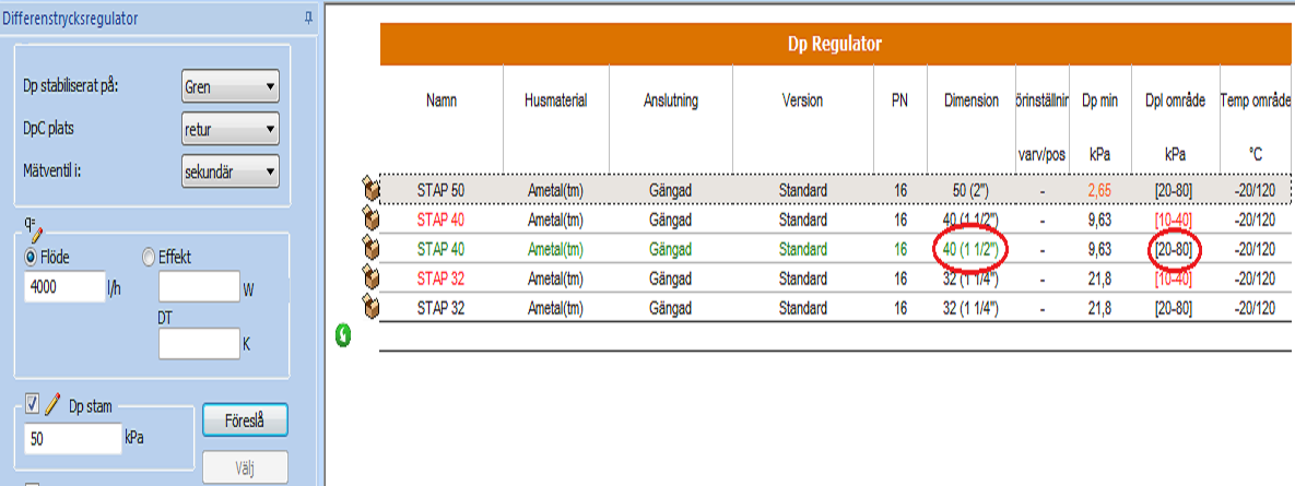 Bilaga D: Dimensionering av med programmet HySelect