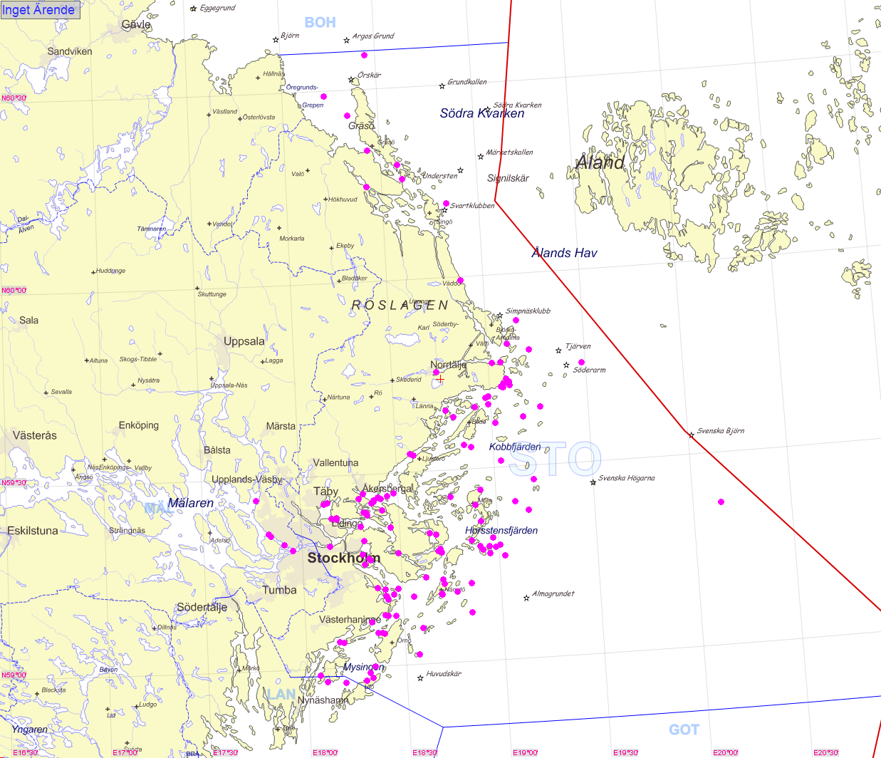 Stockholms SAR-område Karta : Stockholms SAR-område med markerade