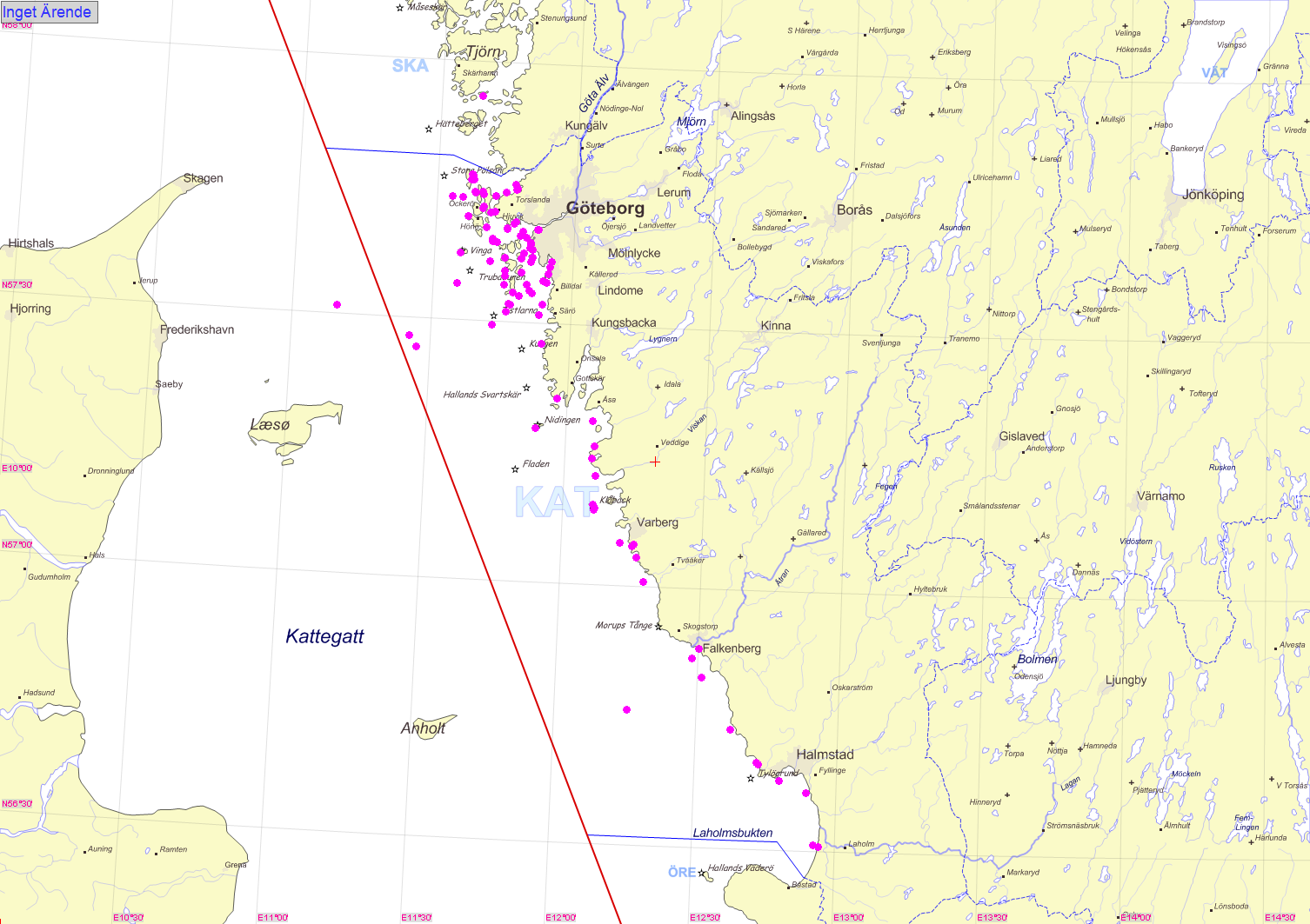 Kattegatts SAR-område Karta : Kattegatts SAR-område med markerade