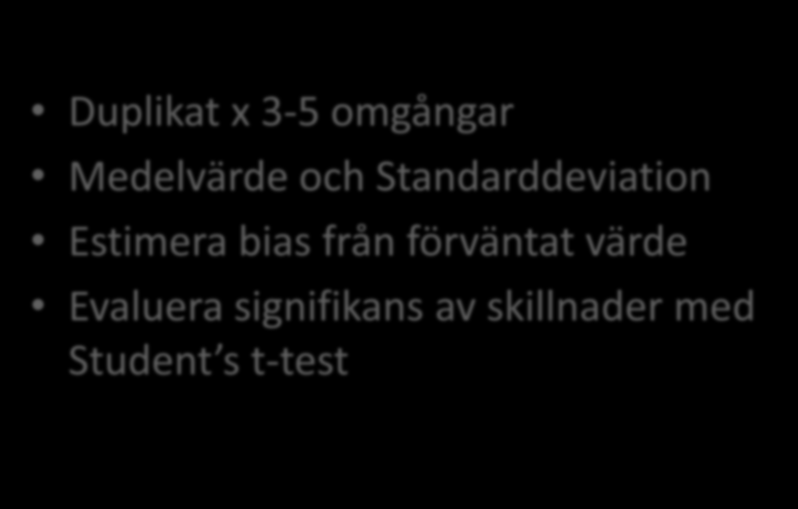 Riktighet IRP/EK Duplikat x 3-5 omgångar Medelvärde och Standarddeviation