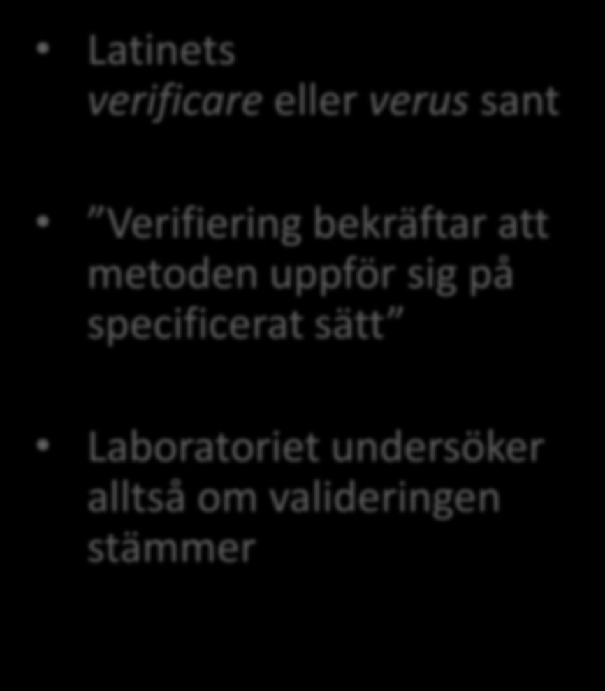 Validering och Verifiering: Vad är det och hur bör det utföras? Validering Engelskans validate göra giltigt, bekräfta.