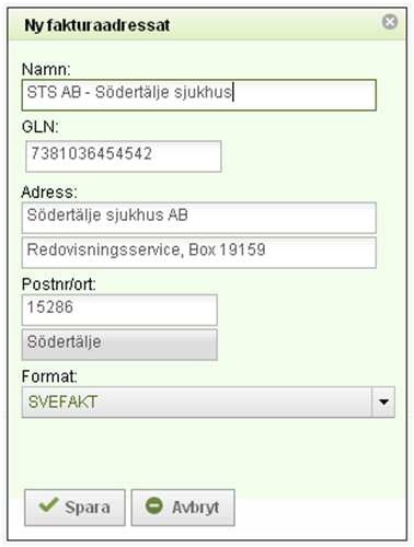 2016-08-08 5(13) 2.2 Skapa ny fakturaadressat Om den eftersökta adressaten inte finns i listan går det att lägga till nya genom att klicka på Skapa ny i vyn för att lägga till fakturaadressat.