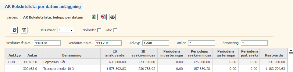 En rapport från AR som visar IB/ årets förändringar / UB, per anläggning är vi inte ensamma om att sakna.