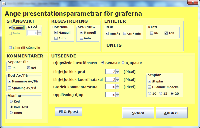 Ändra inställningar För att ändra inställningar så trycker du på knappen INSTÄLLN. under GRAFER.