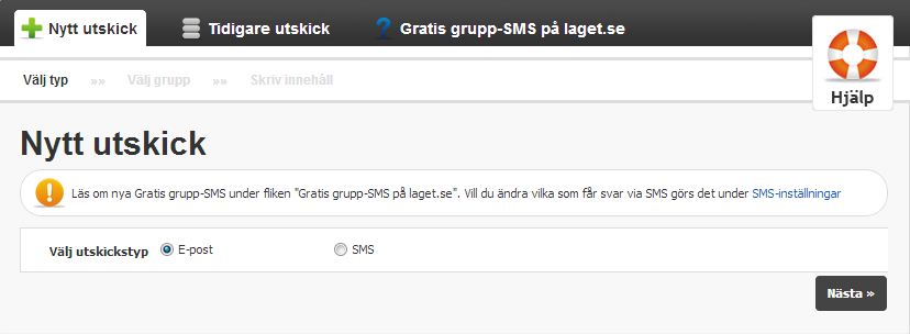 0.1 2013-01-12 14 (52) 3.4. Utskick I denna funktion kan man hantera utskick via e-mail eller sms. 3.4.1. Nytt utskick Här kan administrera utskick.