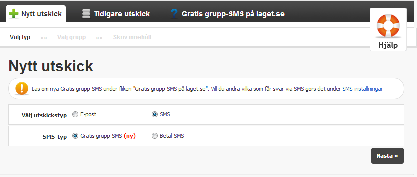 0.1 2013-01-12 17 (52) 3.4.1.2. Utskick via sms När man har valt utskickstypen SMS så väljer man vilken grupp smsutskicket skall gå till.