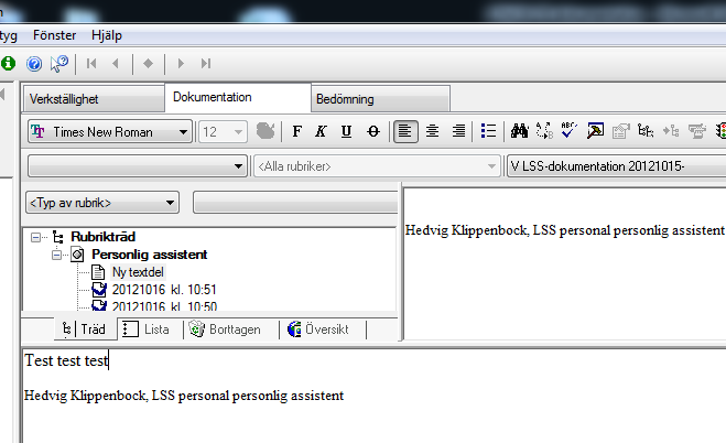 16 (17) Dubbelklicka på rubriken för att kunna börja dokumentera. Stora rutan längst ner har nu öppnat sig och du kan börja skriva.