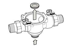 06 sida av / - Checks on and where necessary replacements for the internal parts of the backflow preventer Kontroll och utbyte av delar i återströmningsskyddet The illustrations below show the