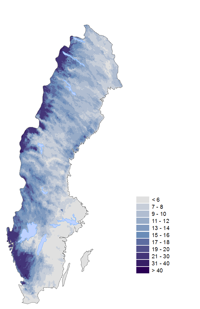 PLC6, 1994-2013, årstidsvariation VINTER VÅR Avrinning l/(s km 2 ) (l/(s km 2 )) Avrinning l/(s km 2 ) SOMMAR HÖST Avrinning l/(s km 2 )