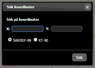 Position Visar vilken position kartan är i. Först visas X koordinaten och andra visar Y koordinaten. Denna siffra ändras då man rör på markören i kartvyn.