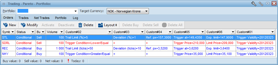 ORDERLÄGGNING OT OCH PT * ORDERFÖNSTER För att få en bra översikt över dina stop-loss och trailing stop-loss order i Online Trader behöver du lägga till följande kolumner i orderfönstret: